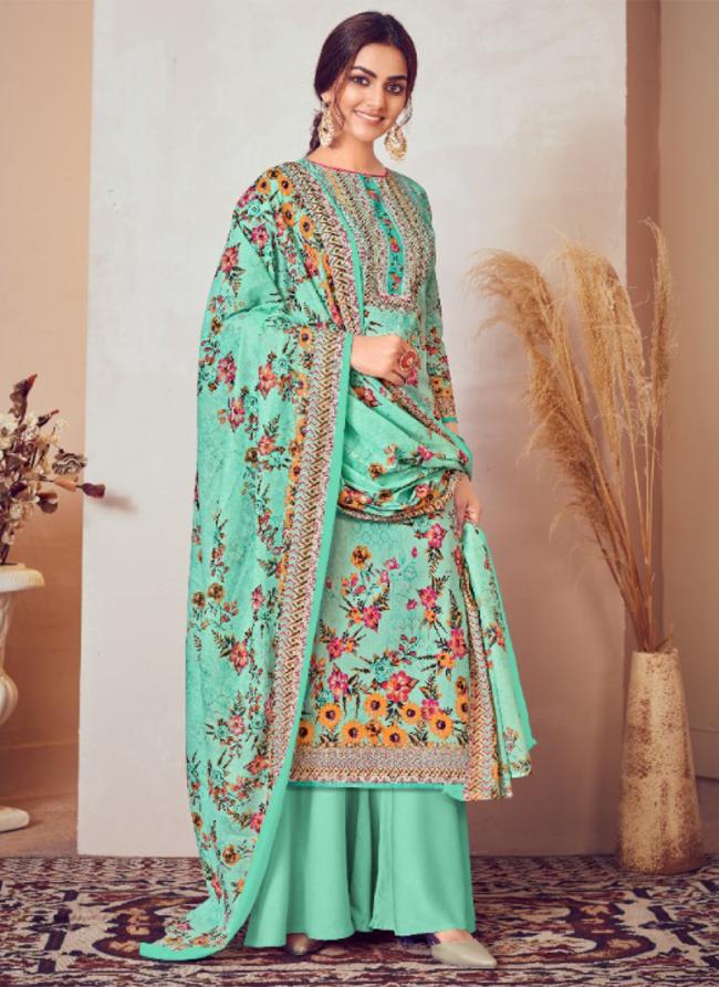 Lawn Cotton Mint Green Party Wear Digital Print Plazzo Salwar Suit